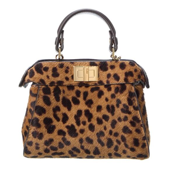 Fendi Nano Peekaboo Haircalf & Leather Clutch, Brown - Picture 2 of 5